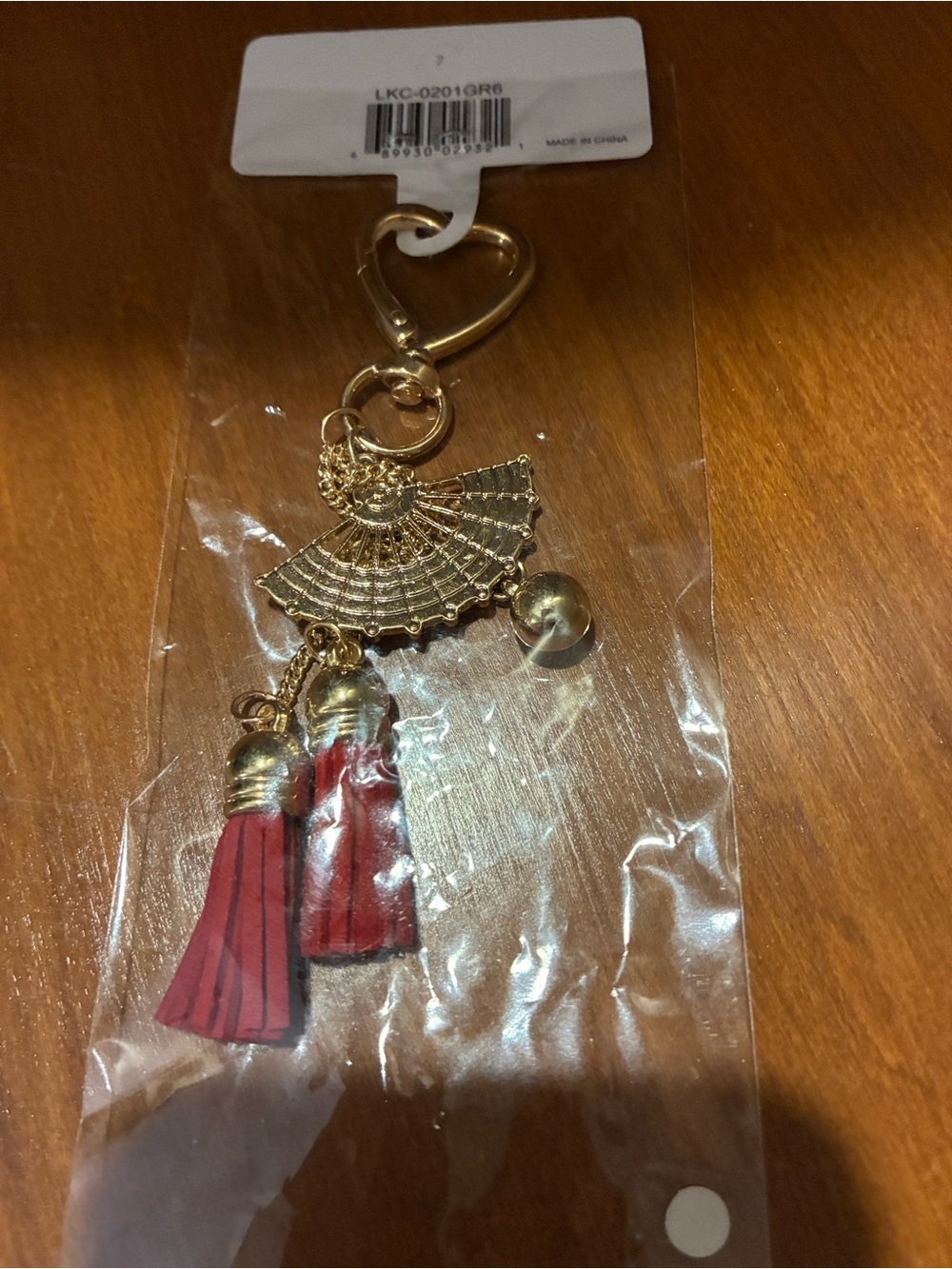 Accessorize Red Tassel Charm Key & Card Holder with Gold Hardware - Picture 3 of 4